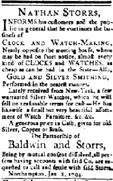 Advertisement, Nathan Storrs, 1794