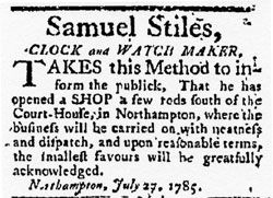 Advertisement, Samuel Stiles, 1785