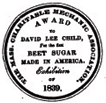 Award for Beet Sugar, 1839